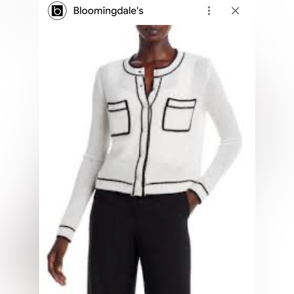 Bloomingdale's cashmere Women's Cream Cardigan with Black Trim pearl  buttons